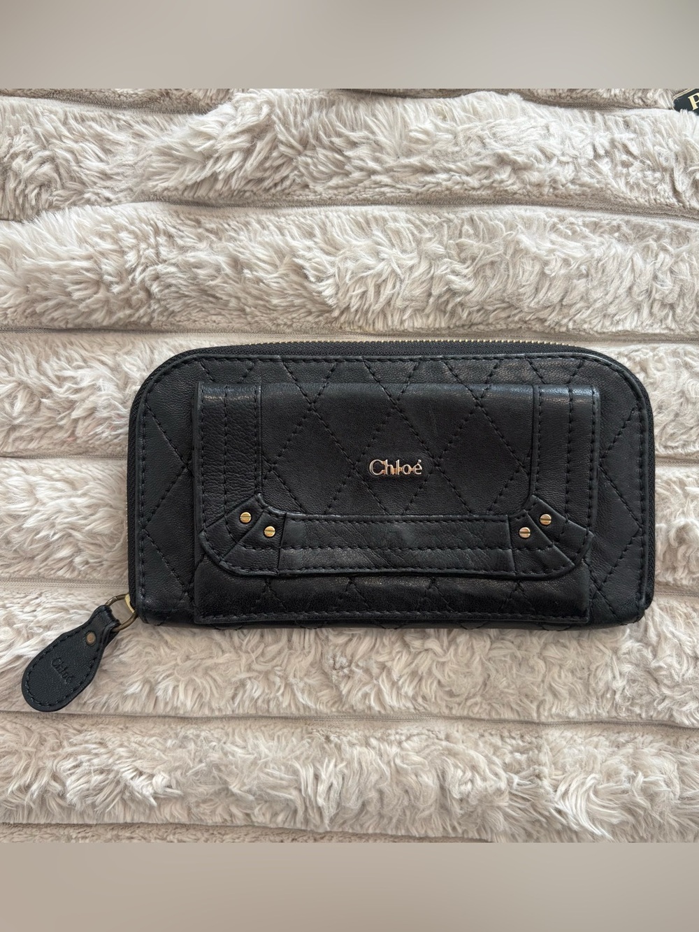 Chloé Paraty Quilted Black Leather Zip Wallet /w Box & Dust Bag